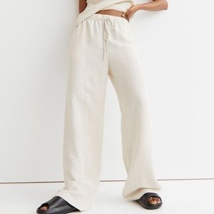 NWT H&M Wide Leg Linen Blend Tie Pants with Pockets